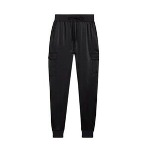 GSTQ Black Satin Cargo Jogger Pants Drawstring Pull-on 2X